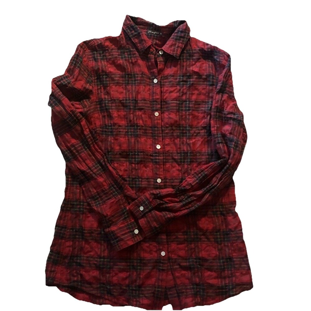 J McLaughlin Button Up Shirt Top Long Sleeve Stretch Cotton Red Plaid Sz XS